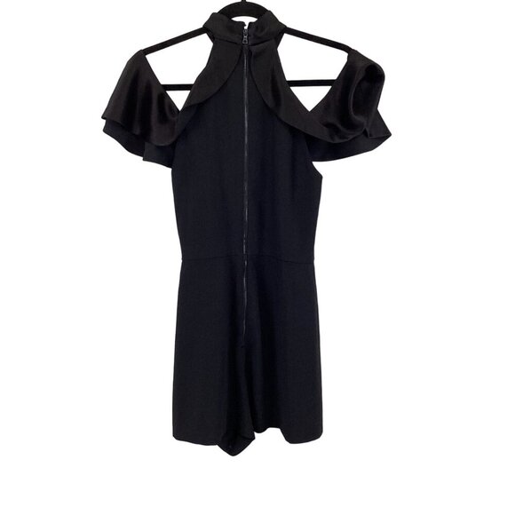Alice + Olivia Black Cold Shoulder Ruffle Romper Size Small Luxurious‎ - Picture 6 of 7